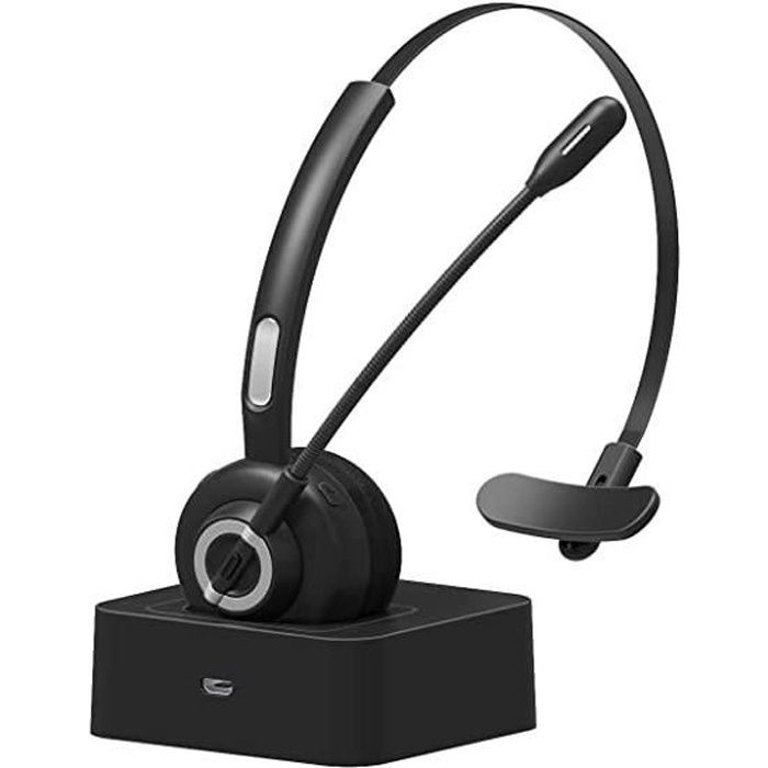 Casque Bluetooth avec Micro sans Fil Casque avec Base de Charge Casque Téléphonique Casque PC Professionnel pour Annulation de Bruit