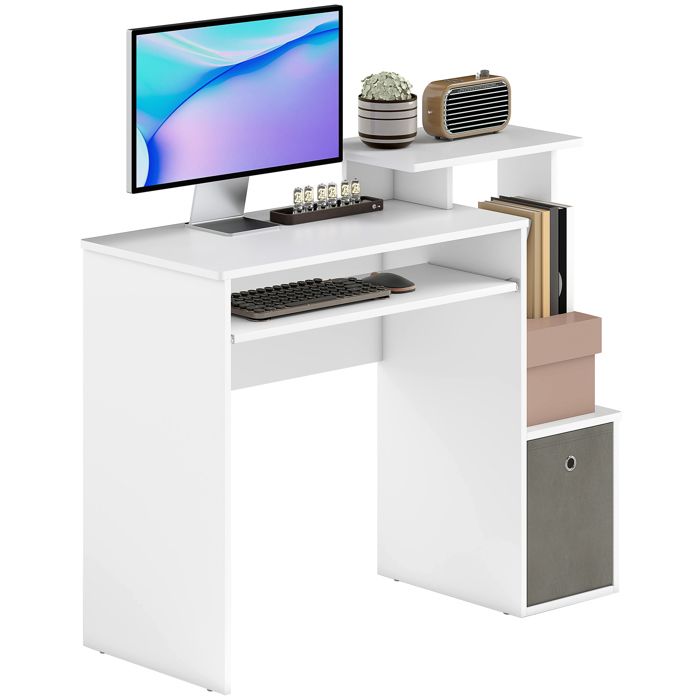 bureau informatique HOMCOM Panneaux de partiucules 100x40x86.6cm blanc gris