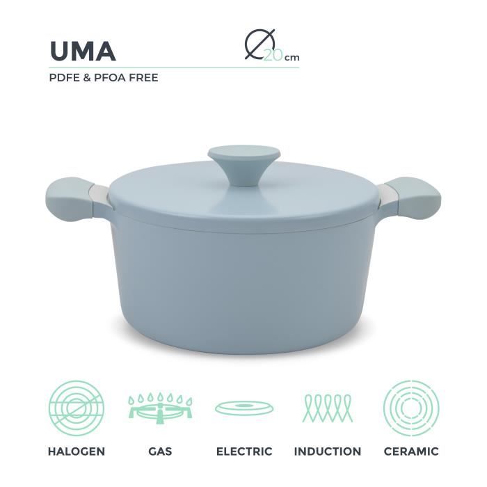 create - casserole en fonte d'aluminium avec poignées en bakélite 20cm, bleu pastel et blanc - pot studio