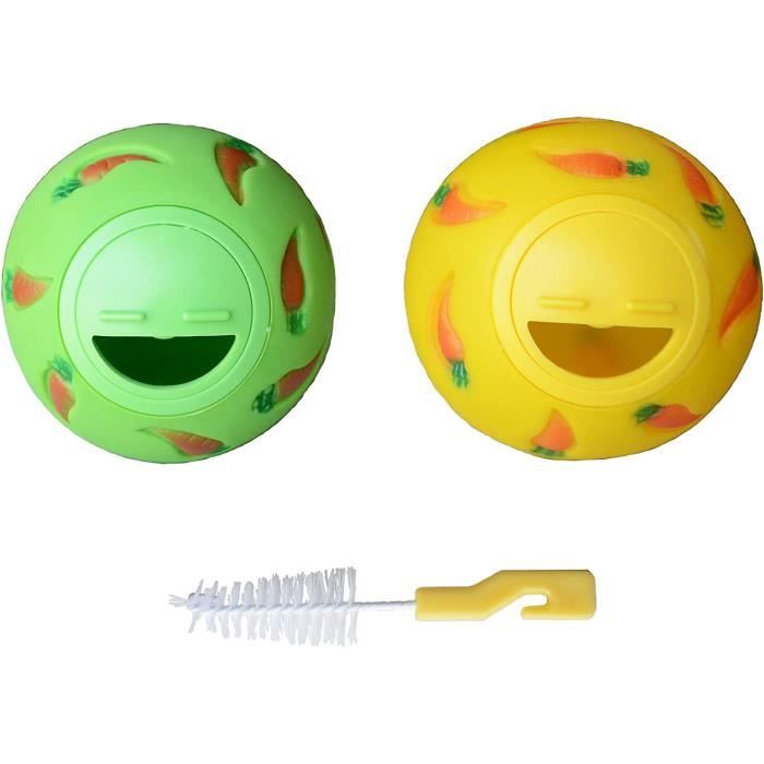 Boule de Jeu pour Petits Animaux 3Pcs Boule à Grignoter Balle à Friandise avec Brosse Jouets à macher pour Lapins Hamsters