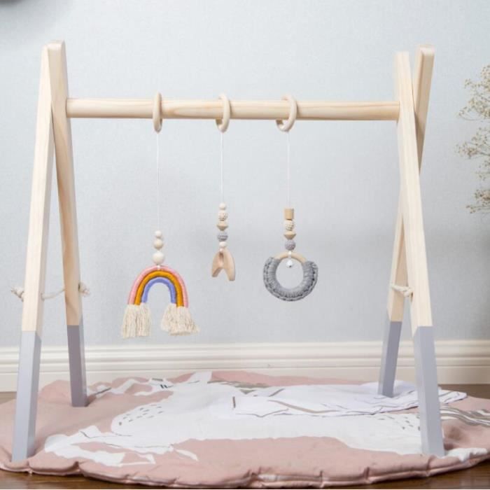 Portique d'Eveil en Bois pour Bébé Plus 3 Mois avec 3pcs