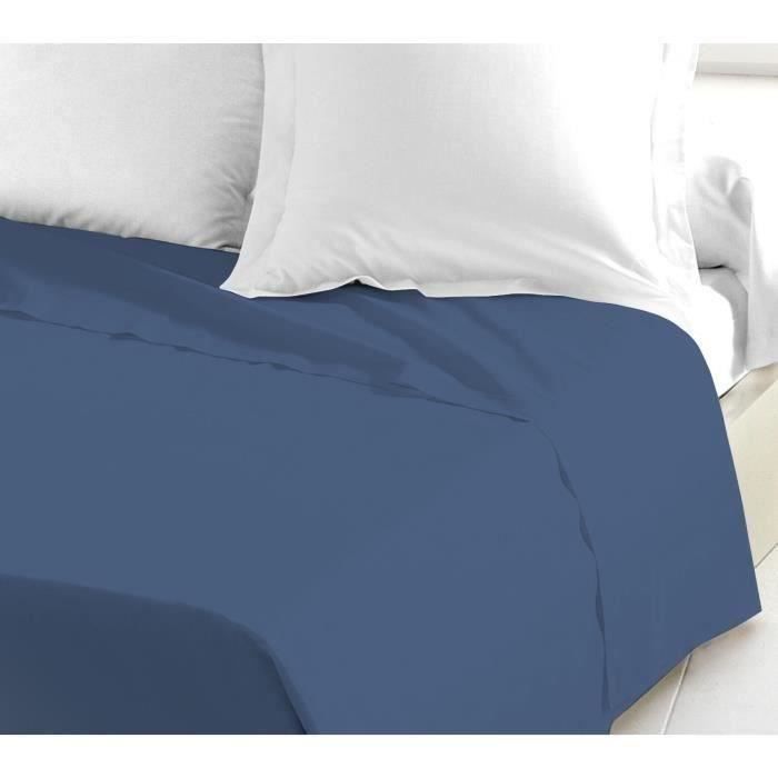 Drap plat - LOVELY HOME - 100% coton - 180 x 290 cm - Bleu