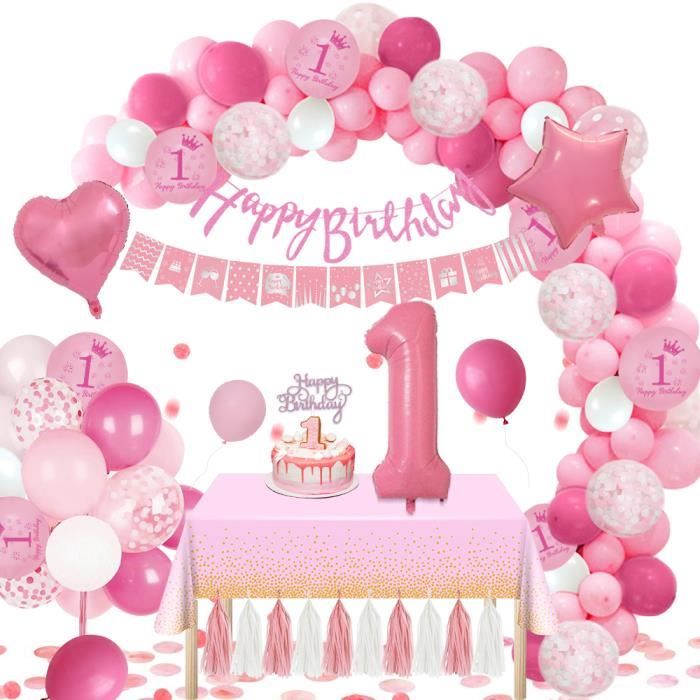 MMTX 1er Décoration Anniversaire Fille Ballon Anniversaire Roses ​Bannière  de Happy Birthday Grand Ballon Numéro 1 et Ballons Confet - Cdiscount Maison