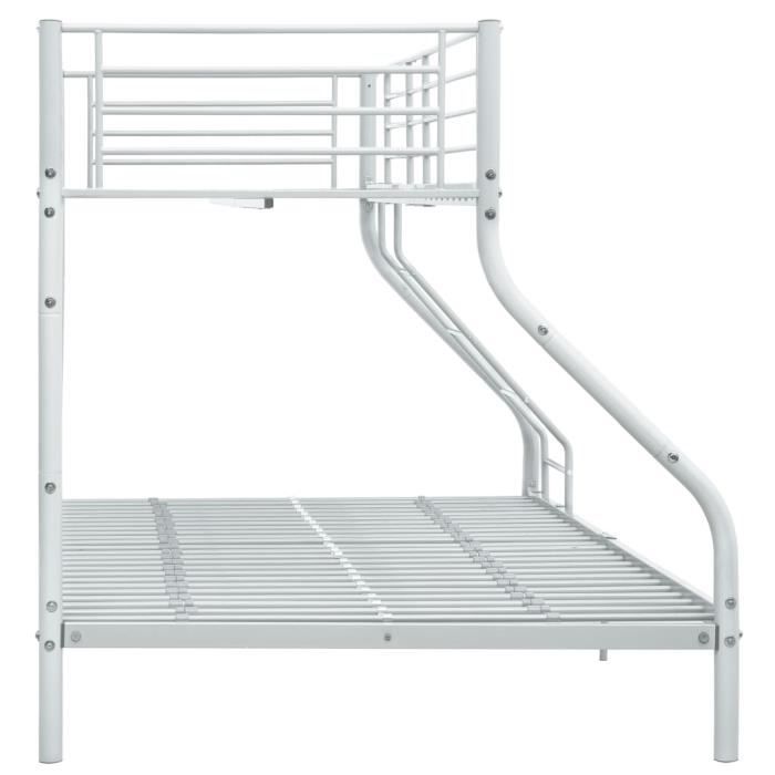 Lit superposé Blanc Métal 140x200 cm-90x200 cm MOTHINESSTO - Enfant - Rails de sécurité et échelle