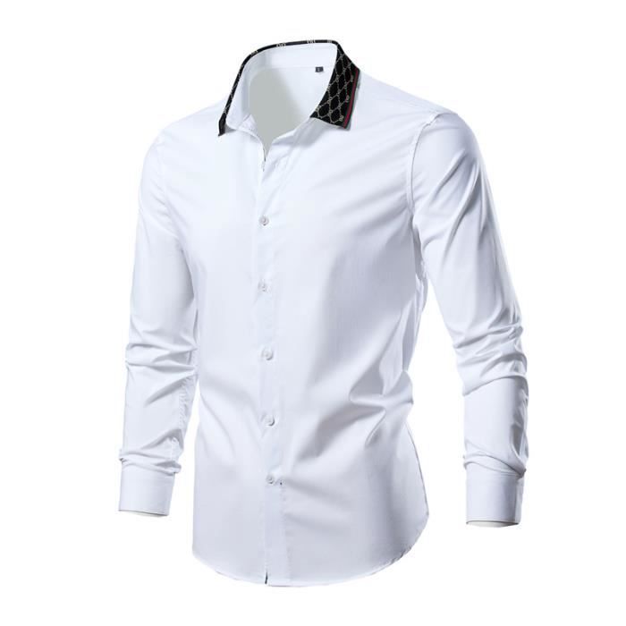 Chemise Habillée Homme Grande Taille – Manches Longues Uni Avec Barre De Col, Confortable Et Élégante Pour Quotidien Ou Nuit