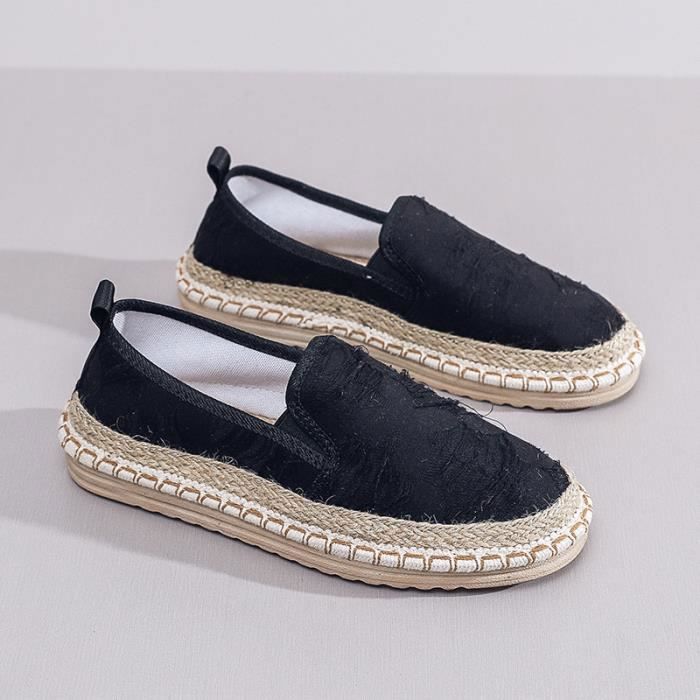 INSFITY Espadrilles Plates en Toile Couleur unie à Bout Fermé pour Femme Fashion Respirante - Noir