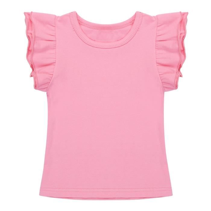 Bebe Fille T Shirts Manches Courtes A Volantees Pull Top Ete Casual Blouse Bapteme Anniversaire 1 6 Ans Rose Cdiscount Pret A Porter
