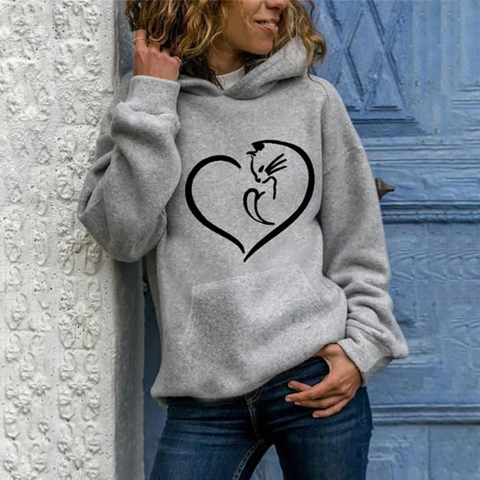 sweat femme avec capuche Femmes Automne Hiver Sweat À Capuche Pull Hauts À  Manches Longues Confortable gris