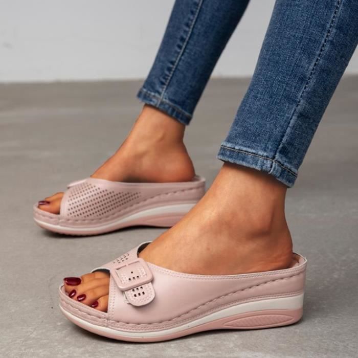 Tongs Compensées CELANDA - Sandales Femme Élégantes & Confortables | Semelle 3.5cm Anti-Dérapante | Taille 36-42