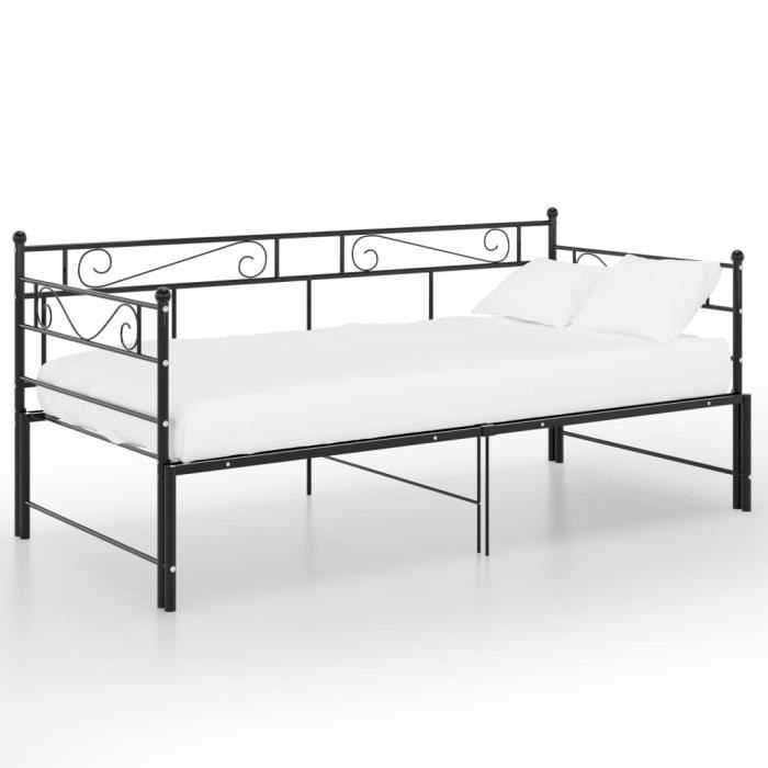 GARS Cadre de canapé-lit extensible - Clic Clac - Cadre de Lit de Jour Noir Métal 90x200cm (9524)