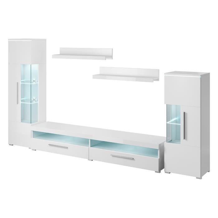 Ensemble de 5 meubles design pour salon - PRICE FACTORY - Collection BOMBAY - Blanc brillant - 5 portes