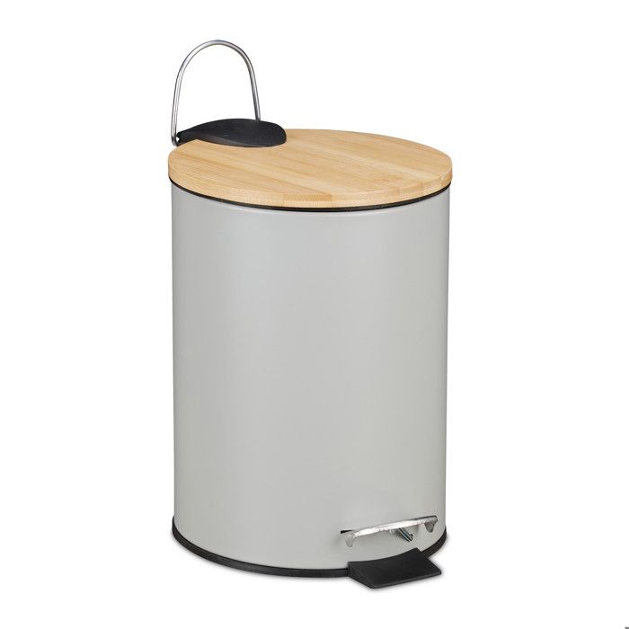 Relaxdays Poubelle Salle De Bain 3L Avec Couvercle Bambou - Noire, Seau Amovible Et Fermeture Silencieuse