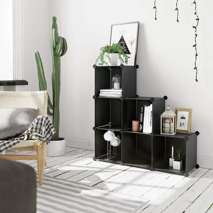 Biblioth/èque cubes 4 compartiments, gris rangement ch/êne clair