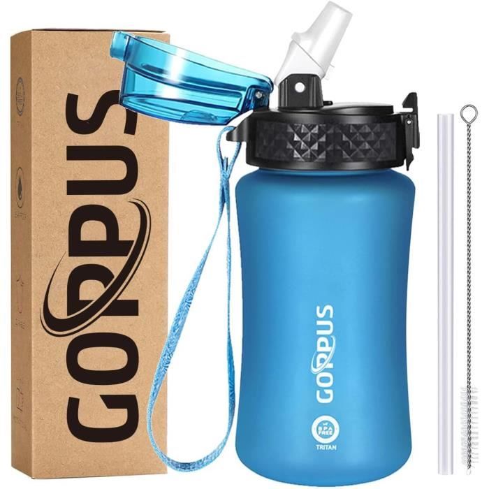 My Vesperbox Minny Gourde anti-fuite pour enfant, avec paille ou passoire, 350 ml, 500 ml, 750 ml, bouteille d'eau légère en Tritan, sans BPA, pour la maternelle, l'école (violet-vert, 500 ml
