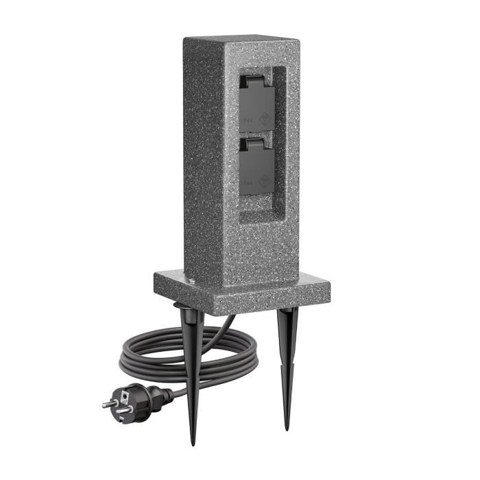 Colonne Prise Extérieure POLLY IP44 Ledscom – 3 Prises + Piquet, Anthracite/inox