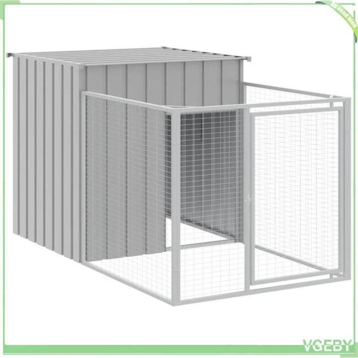 Comparer les prix de Niche pour chien avec cour - VGEBY - 110x201x110 cm - Acier galvanisé - Gris clair - Moyen