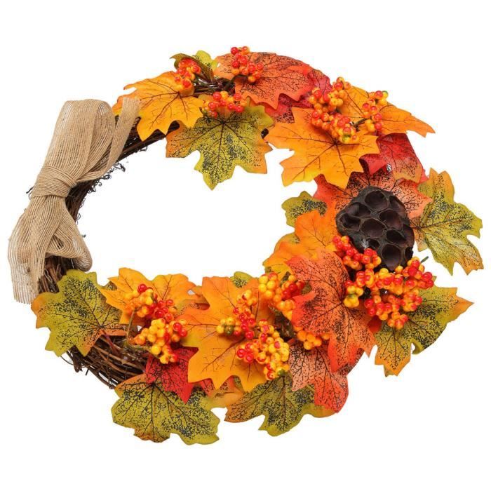 Couronne D'automne GNOME Lumineuse - 70x30 Cm, Avec Guirlande LED - Décoration Porte, Fenêtre, Cheminée Pour Automne, Thanksgiving
