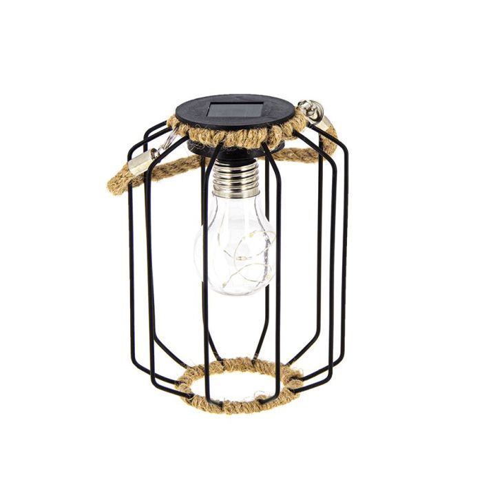 Lanterne Solaire IP44 Blanc chaud Métal et corde 6h dautonomie Lanterne Solaire IP44 Blanc chaud Métal et corde 6h dautonomie