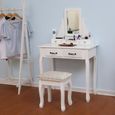 (Blanc) Coiffeuse design Miroir 4 Tiroir avec coulisses tabouret housse lavable 75 x 40 x 130 cm (L x l x h)-1