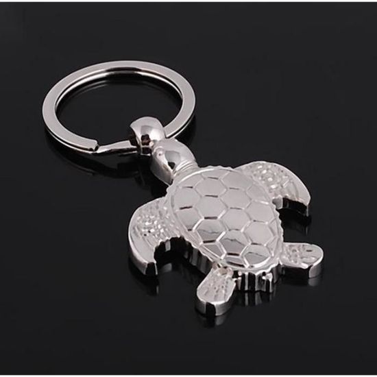 bijou de sac motif tortue en acier argent/é. Porte-cl/és