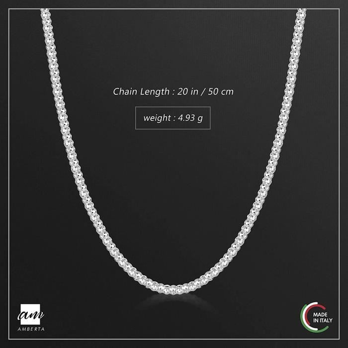 Amberta Chaîne Gourmette Argent 925 - 1.5 Mm Largeur 40 à 70 Cm - Bijou Élégant Et Intemporel