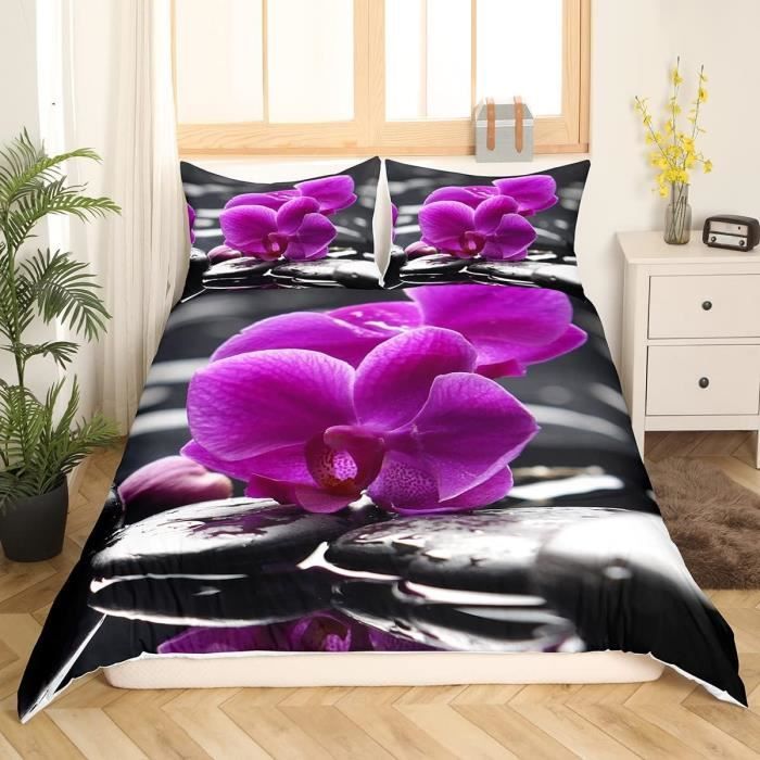 Pierre Zen Housse De Couette Purple Phalaenopsis Print Parure Housse De