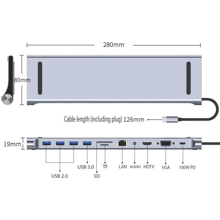 Wowssyo Hub USB C 9 en 1 Adaptateur USB C multiport pour MacBook M1 Pro/Air  avec RJ45 Ethernet, 4 K HDMI, PD 100W, 2 USB C, lecteurs SD et TF, Station  d'accueil