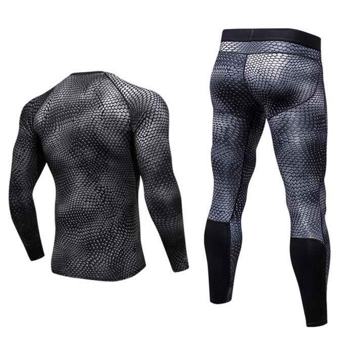 Homme 2 Pièces Vêtements de Sport avec Shirt Compression+Collant