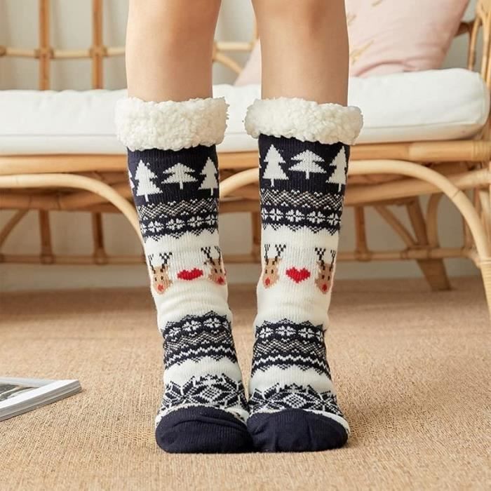 1 paire de chaussettes de sol, chaussettes de tapis pour adultes pour  enfants, chaussettes de sommeil en cachemire pour la maison, chaussettes de  lune, chaussettes de neige, pantoufles, chaussettes (v