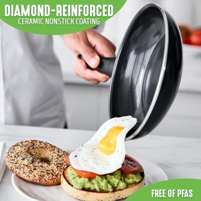 Poêle à Frire GreenChef Diamond 20 Cm - Antiadhésive Céramique, Sans PFAS, Induction Et Four, Noir