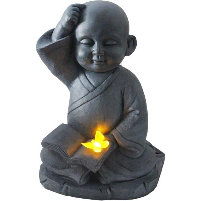 Sunicon Figurine de petit moine à énergie solaire, tête qui hoche la tête, petit moine chantant Bouddha pour décoration de maison, bureau, voiture