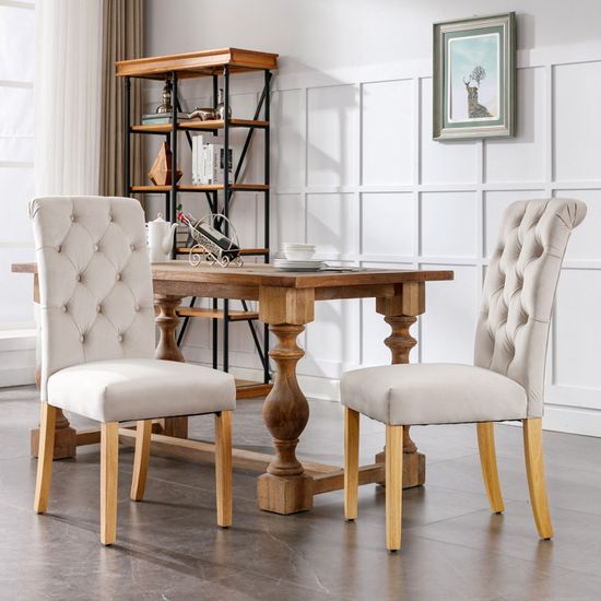 Lot De 6 Chaises De Salle à Manger Velours – Dossier Haut, Pieds En Bois Massif, Capacité 130 Kg, Beige