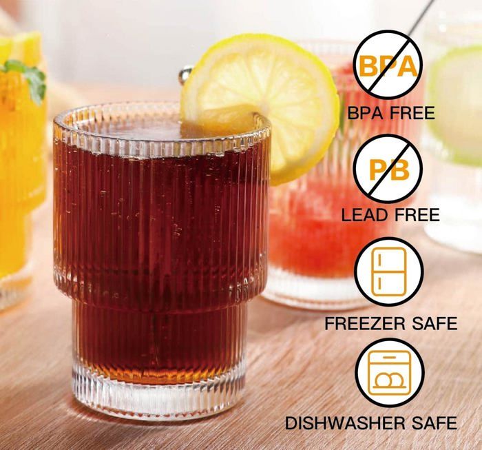 Lot De 4 Verres Striés Colorés 260 Ml - Parfaits Pour Eau, Jus, Apéro Et Bière !