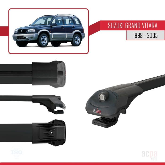ACE-2 Barres De Toit Aluminium Noir Pour Suzuki Vitara/Escudo (LY) 2015-2025 - Porte-Charge 75 Kg - Fixation Sur Rails Existants - Kit Anti-Vol