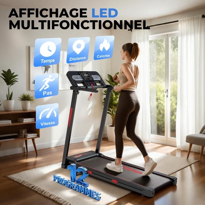 UMAY Tapis De Course Pliable – Moteur 3.0HP/2200W – Vitesse 14 Km/h – 12+3 Modes – Cardiofréquencemètre Et App Bluetooth