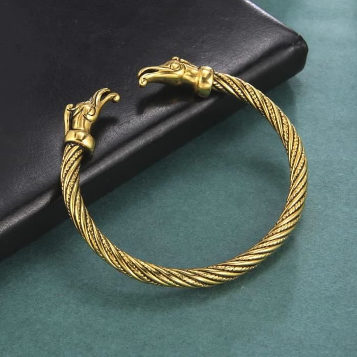 Bracelet Viking En Acier Inoxydable - Têtes De Loup - Style Pagan/nordique - Ajustable - Neuf