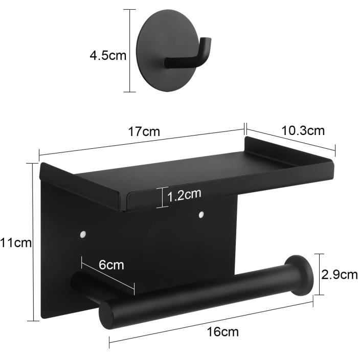 Porte-rouleau De Papier Toilette Sans Perçage Avec étagère, Noir