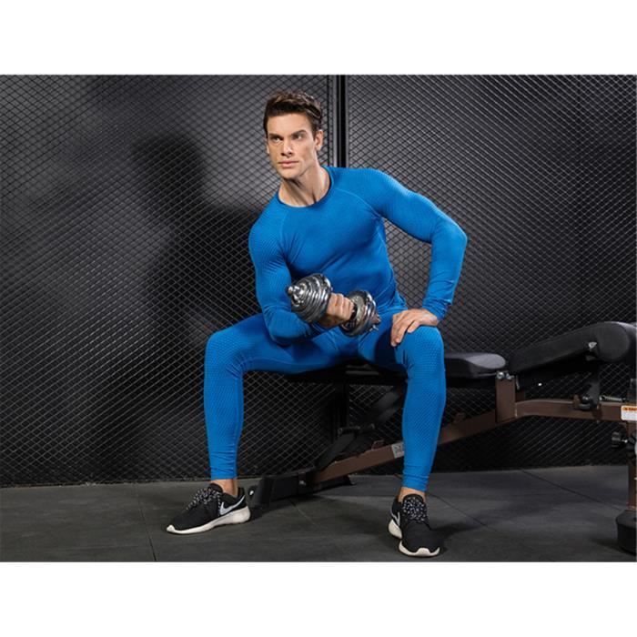 Homme 2 Pièces Vêtements de Sport avec Shirt Compression+Collant