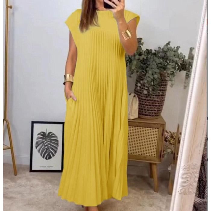 Robe plissée jaune - Marque inconnue - Modèle inconnu - Sans manches ...