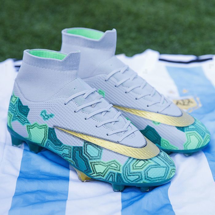 Chaussures De Football Montantes à Crampons En Cuir Pour Hommes - Noir