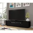 Meuble TV bas universel AURA 200 cm à suspendre ou à poser sous meuble TV - Buffet hi-fi - Noir mat sans LED-3
