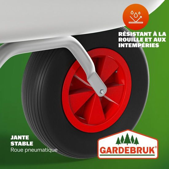 GARDEBRUK Brouette 80L Galvanisée - Roue Pneumatique 32 Cm - Charge Max 100 Kg Jardin & Chantier