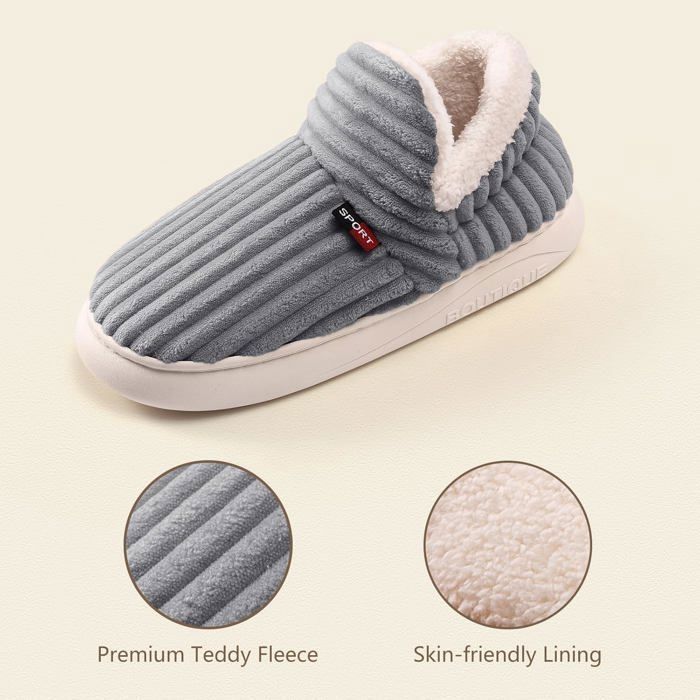 Chaussons Femme Hiver Doublés Laine – Forme Nuage Antidérapante – Velours Côtelé – Pour Intérieur Et Extérieur