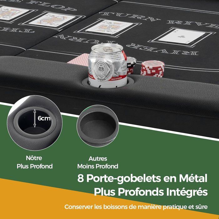 Table Poker DREAMADE Tapis De Poker Pliant 120 CM Pour Texas Hold'em, Table De Poker Portable 8 Joueurs Avec Sac De Transport, Porte-Gobelets - Jeux - Jouets Poker Tapis