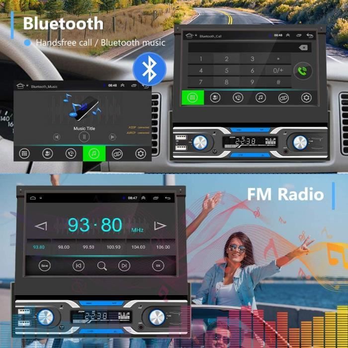 Autoradio Android 1 Din avec GPS 7 Pouces Écran Tactile Flip Out Poste Radio  Voiture Bluetooth Radio FM Bluetooth Mains Libre [91] - Cdiscount Auto
