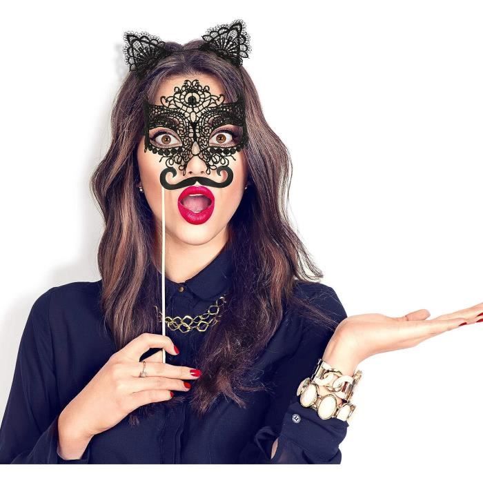 Femmes filles Halloween vénitien dentelle masque pour les yeux avec  dentelle oreilles de chat tête décoration carnaval fête (noir) - Cdiscount  Au quotidien