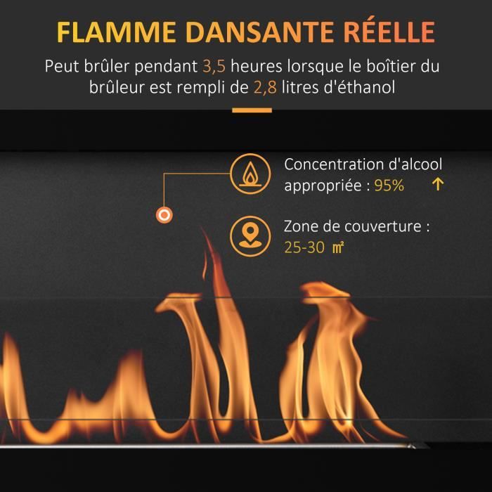 HOMCOM Cheminée bioéthanol sur Pied, brûleur 1,5 L, environ 3 h de durée de  combustion, contrôle de Flamme et crochet Inclus - Cdiscount Bricolage
