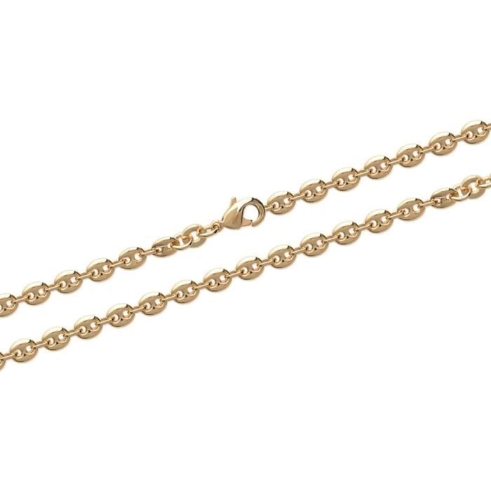 Chaîne Maille Grain De Café 5mm X 50cm - Plaqué Or 18 Carats, Bijou Neuf Avec étiquettes, Marque Bijouxia