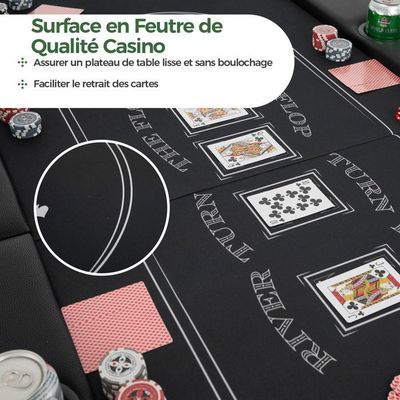 Table De Poker Pliable 120x120cm Octogonale - Tapis Casino Professionnel Avec Porte-Gobelets Et Rangement Jetons - Pour Soirées Jeux Entre Amis