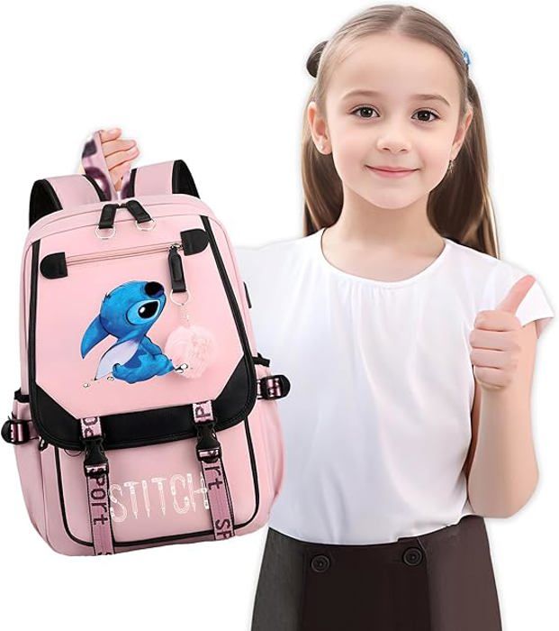 Sac à Dos Stitch - Port USB, 45x30x19cm, Pour Enfants/Ados - École Et Loisirs